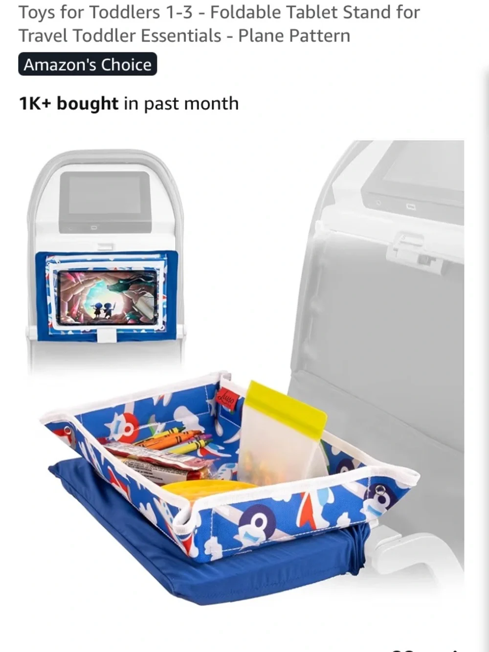 Kids Foldable Travel Tablet Stand & Organizer - Blue Plane Pattern